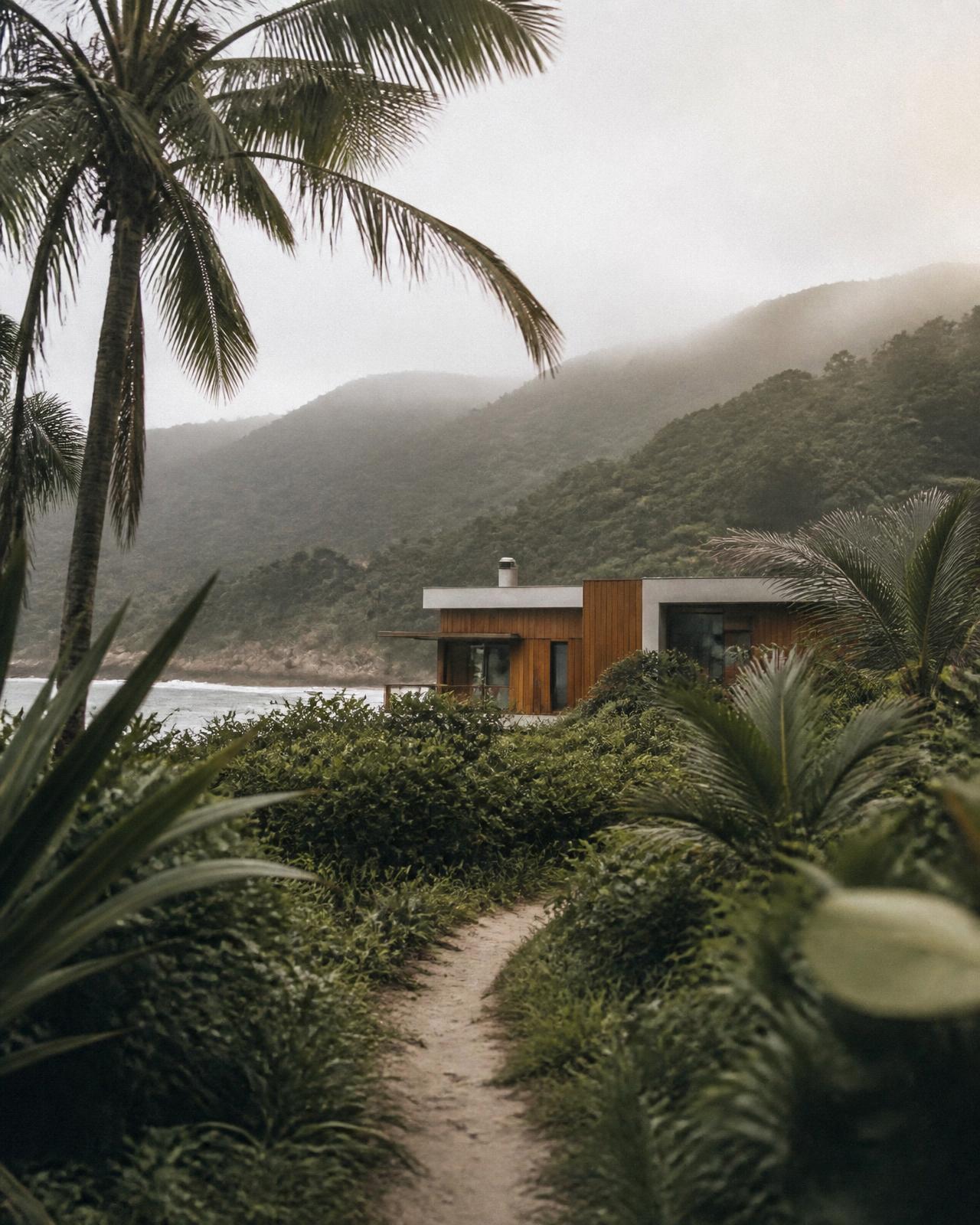 Casa de madeira entre a vegetação