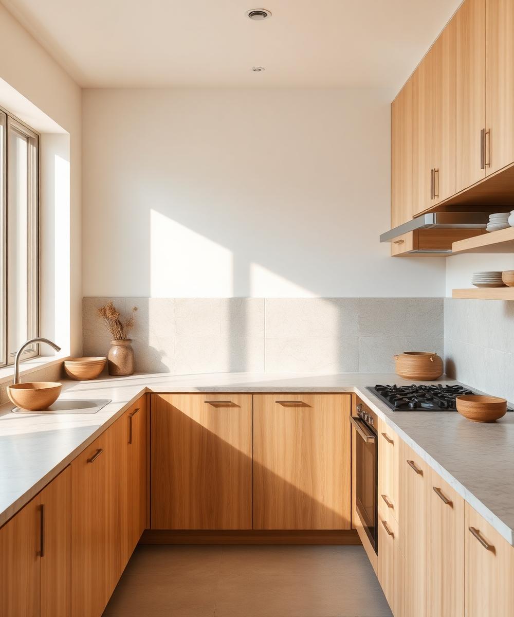 Cozinha contemporânea com marcenaria em madeira clara